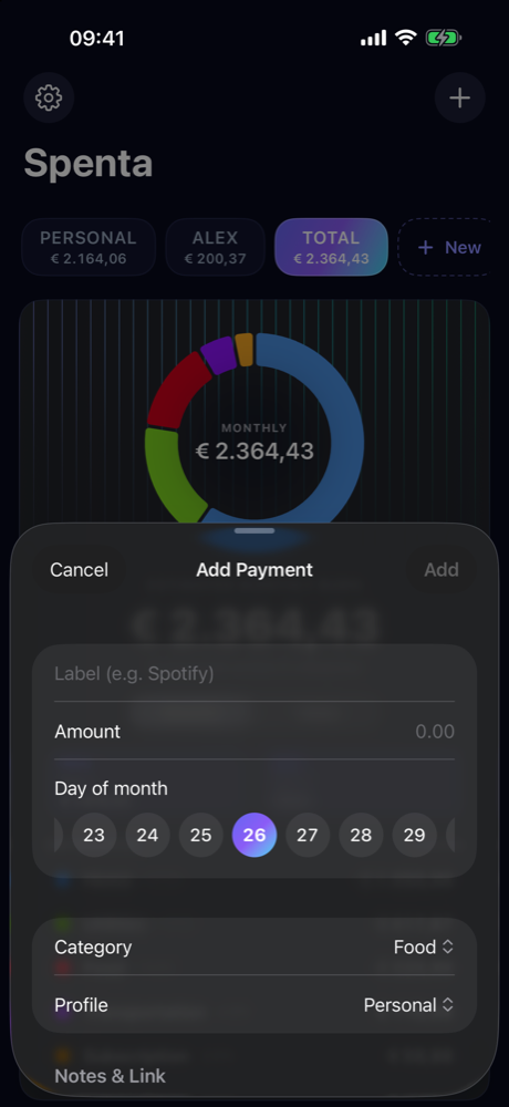 Adding a recurring payment in Spenta