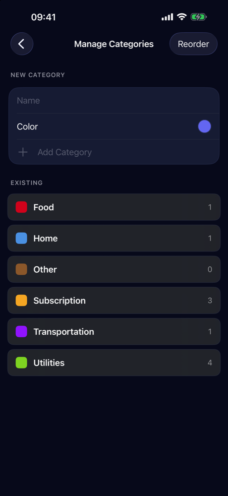 Manage and reorder spending categories in Spenta