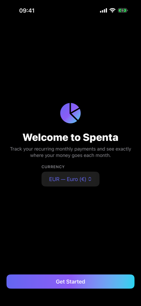 Spenta welcome screen